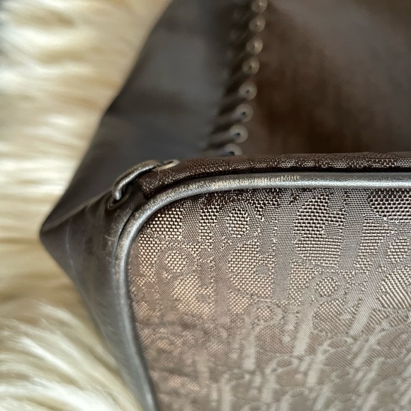 Authentic DIOR Ethnic Collection Brown Diorissimo Print Leather and Canvas Purse - Picture 3 of 15